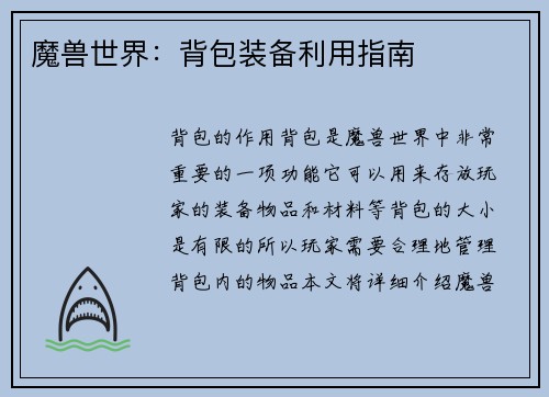魔兽世界：背包装备利用指南